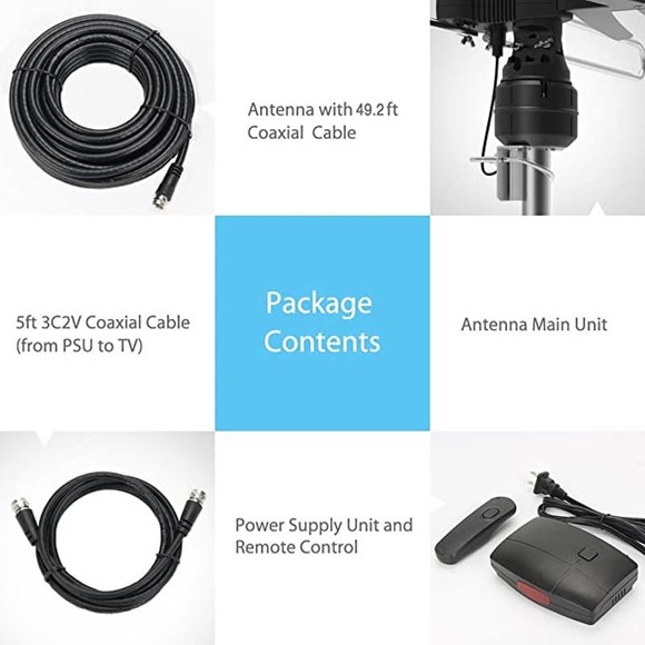 HDTV Antenna with 80 Mile Range, Remote Control with 360 Degree Rotating Head - Picture 4 of 7
